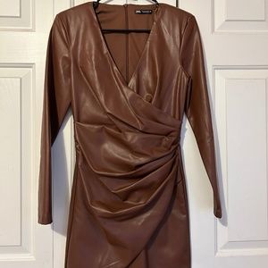 Brown Faux Leather Dress